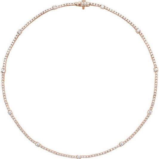 14K Rose Gold Round 3.1Mm Si1-Si2, G-H 16 In Polished 4 Ctw Lab-Grown Diamond Line Necklace