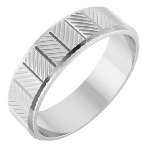 14K White Gold 6 Mm Polished Chevron Pattern Band Size 8.5