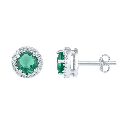 10K White Gold Womens Round Synthetic Emerald Solitaire Stud Earrings 1 Cttw, Length: 0.28 In, Width: 0.28 In