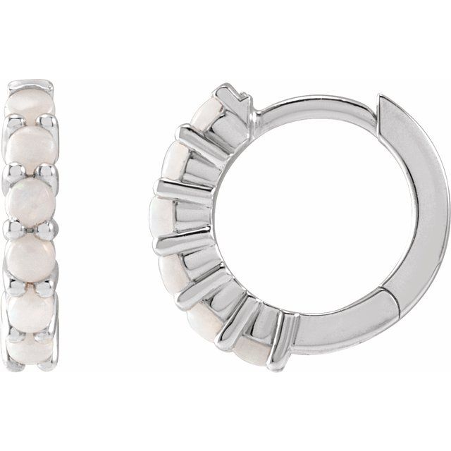 14K Yellow Or White Gold Or Sterling Silver Round 12.21 Mm X 2.32 Mm 2 Mm Hinged Polished Natural Gemstone Cabochon Hinged Hoop Earring