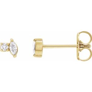 14K Yellow Gold Marquise 3 X 1.5 Mm .08 Ctw Natural Diamond Stud Earrings