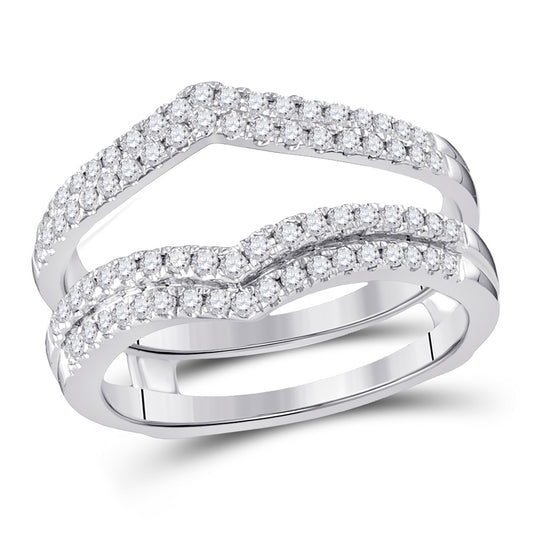 14K White Gold Womens Round Diamond Chevron Solitaire Enhancer Wedding Band 1/2 Cttw, Womens Size: 5-10