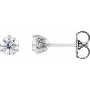 14K White Gold Round 4Mm Si1-Si2, Gh 1/2 Ctw Lab-Grown Diamond 3-Prong Scroll Friction Back Earrings