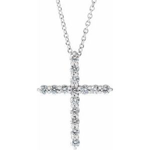 14K White Gold Round Si1-Si2, G-H 16-18 In Polished Lab-Grown Diamond Cross Necklace