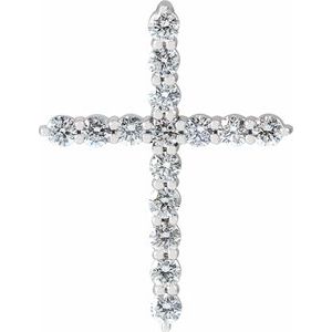 14K White Gold Round Si1-Si2, G-H Polished Lab-Grown Diamond Cross Pendant