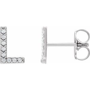 14K White Gold Round Shape 1 Mm I1, G-H .07 Ctw Natural Diamond Initial L Earrings