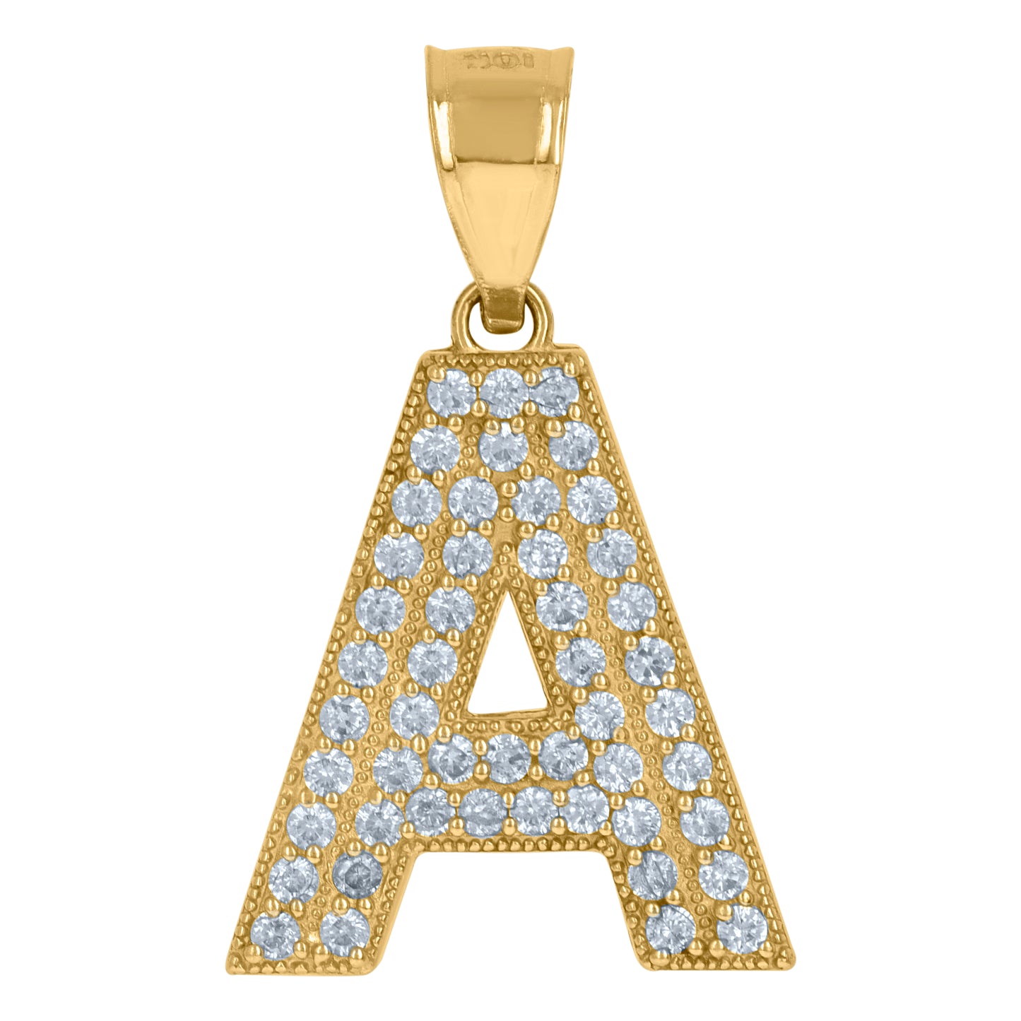 10K Yellow Gold Womens Cubic Zirconia Alphabet Initial Charm Pendant
