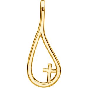 18K Yellow Gold 31.5 X 12.25 Mm Polished Tears Of Christ Galilee Pendant With Cross