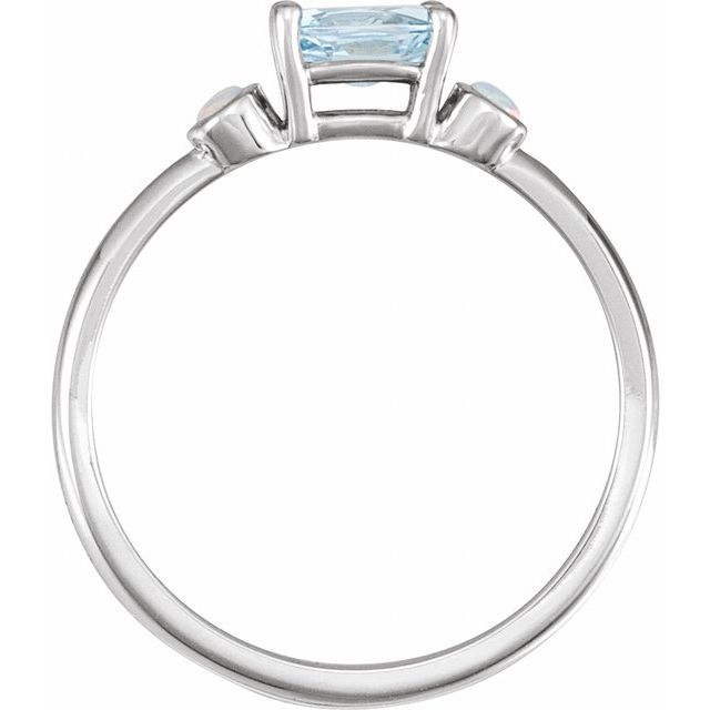 14K White Gold Oval 6 X 4 Mm Polished Natural Sky Blue Topaz And Natural White Opal Ring, Size 7