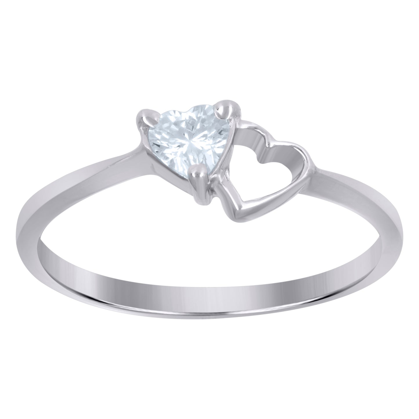 Sterling Silver Women's Trillion Cubic-Zirconia Heart Love Bridal Anniversary Wedding Engagement Band Ring Size 5 To 8