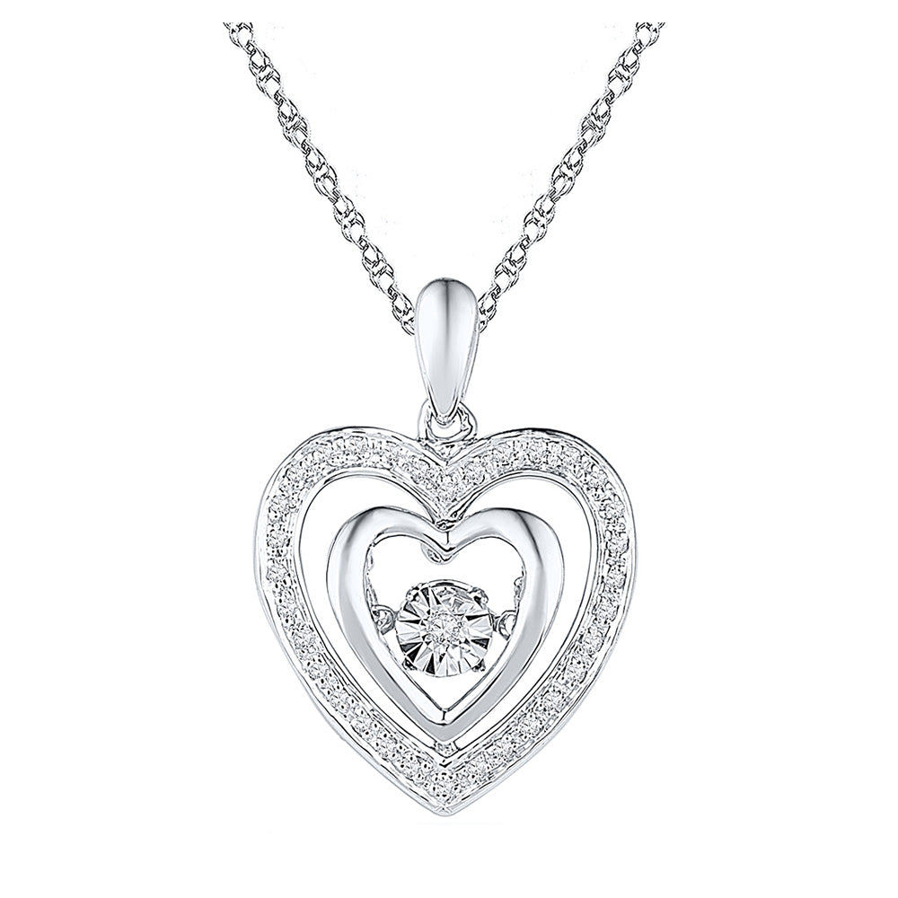 Sterling Silver Womens Round Diamond Heart Pendant 1/10 Cttw, Width: 0.59 In