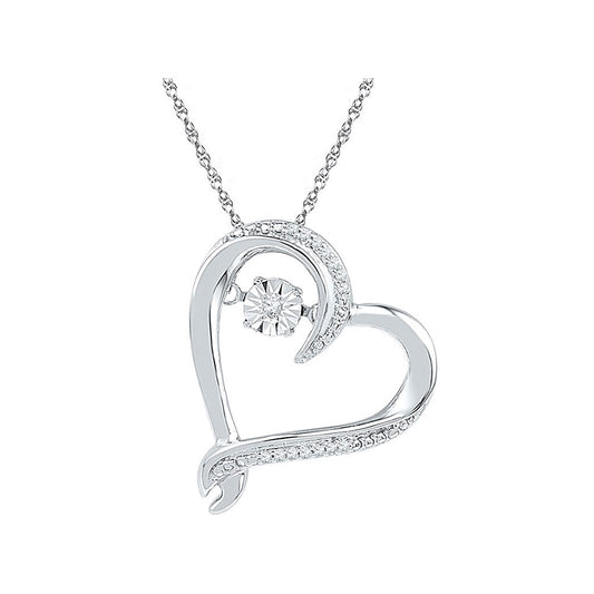 10K White Gold Womens Moving Twinkle Round Diamond Heart Pendant 1/20 Cttw, Width: 0.63 In