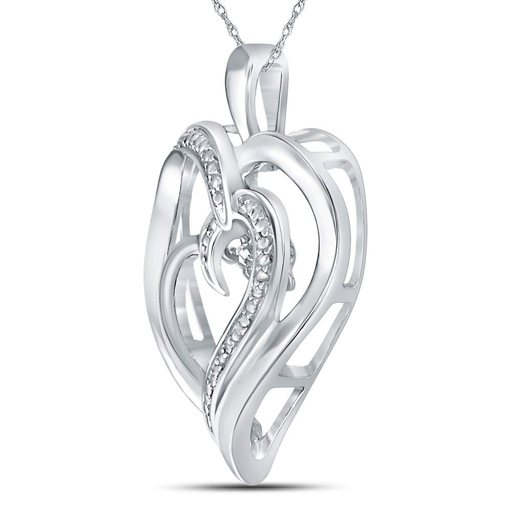 Sterling Silver Womens Round Diamond Heart Moving Twinkle Pendant .03 Cttw, Length: 0.96 In, Width: 0.69 In
