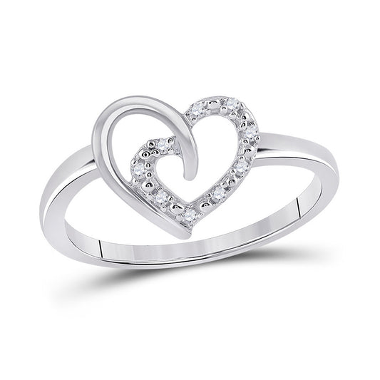 Sterling Silver Womens Round Diamond Heart Ring 1/20 Cttw, Womens Size: 5-10