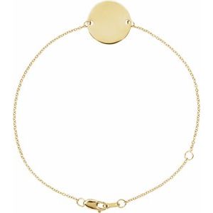 14K Yellow Gold 15 X 15 Mm 6 1/2-7 1/2 In Polished Engravable Disc Bracelet