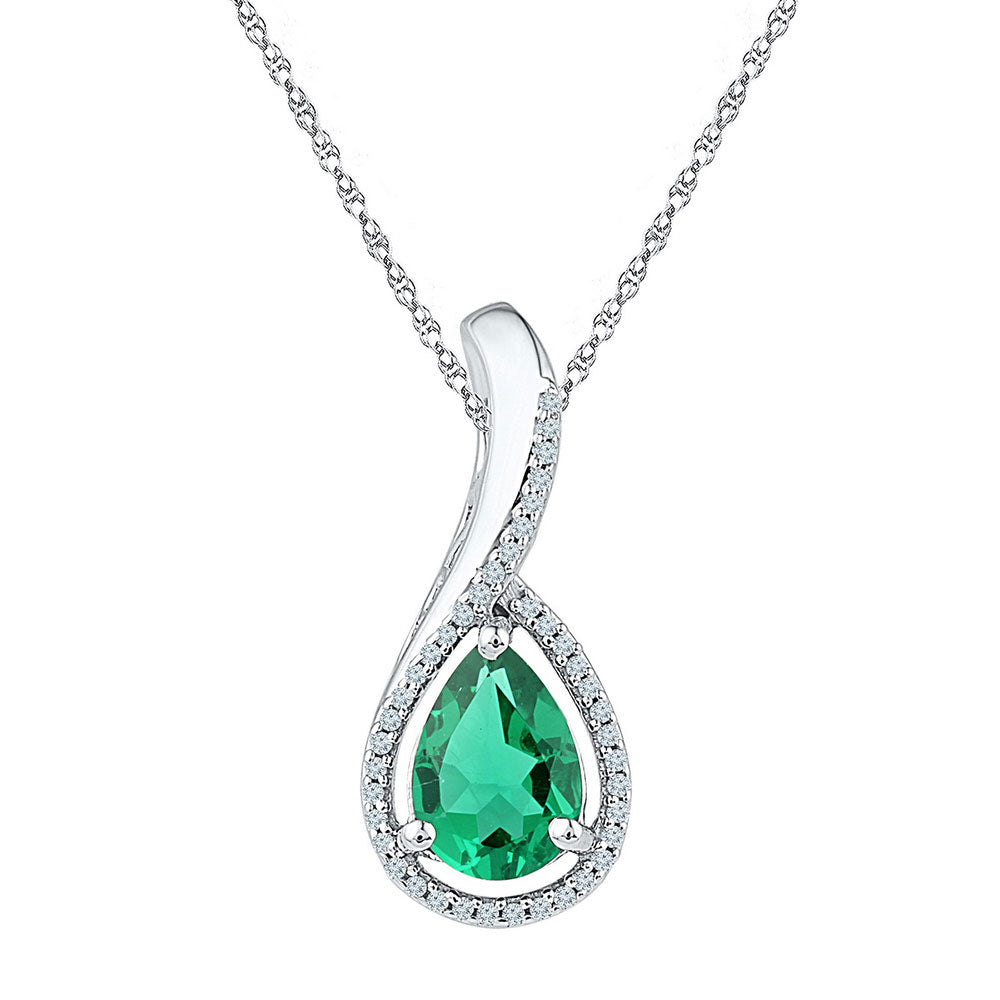 10K Yellow Gold Or Sterling Silver  Womens Pear Synthetic Emerald Solitaire Diamond Pendant 2 Cttw, Length: 0.69 In, Width: 0.37 In