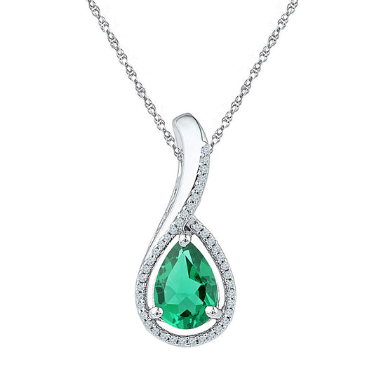 10K Yellow Gold Or Sterling Silver  Womens Pear Synthetic Emerald Solitaire Diamond Pendant 2 Cttw, Length: 0.69 In, Width: 0.37 In