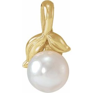 14K Yellow Gold Pearl 4 Mm Cultured White Akoya Pearl Floral Pendant