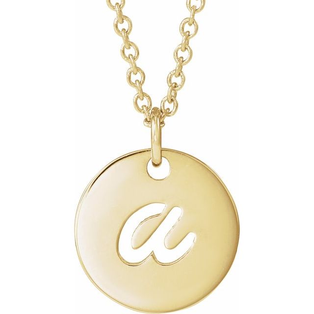 14K Yellow Gold 9.97 X 9.97 Mm 16-18 In Polished Script Initial A Necklace