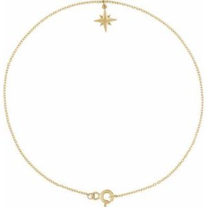 14K Yellow Gold 11.7 X 9.6 Mm 9 In Polished Star Anklet