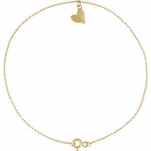 14K Yellow Gold 9.89 X 7.65 Mm 9 In Polished 9" Heart Anklet