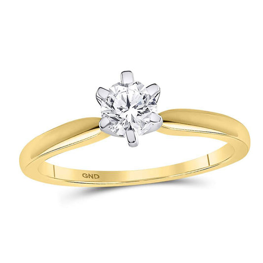 14K Yellow Gold Womens Round Diamond Solitaire Bridal Wedding Engagement Ring 1/2 Cttw, Womens Size: 5-10