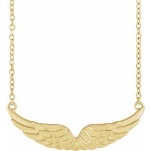 14K Yellow Gold 24.91 X 8.91 Mm 18 In Polished Angel Wings Necklace