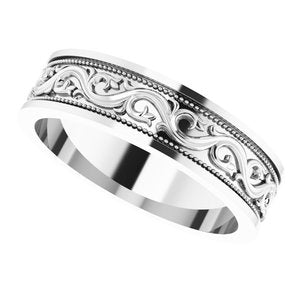 Sterling Silver Milgrain Sculptural Flat Band