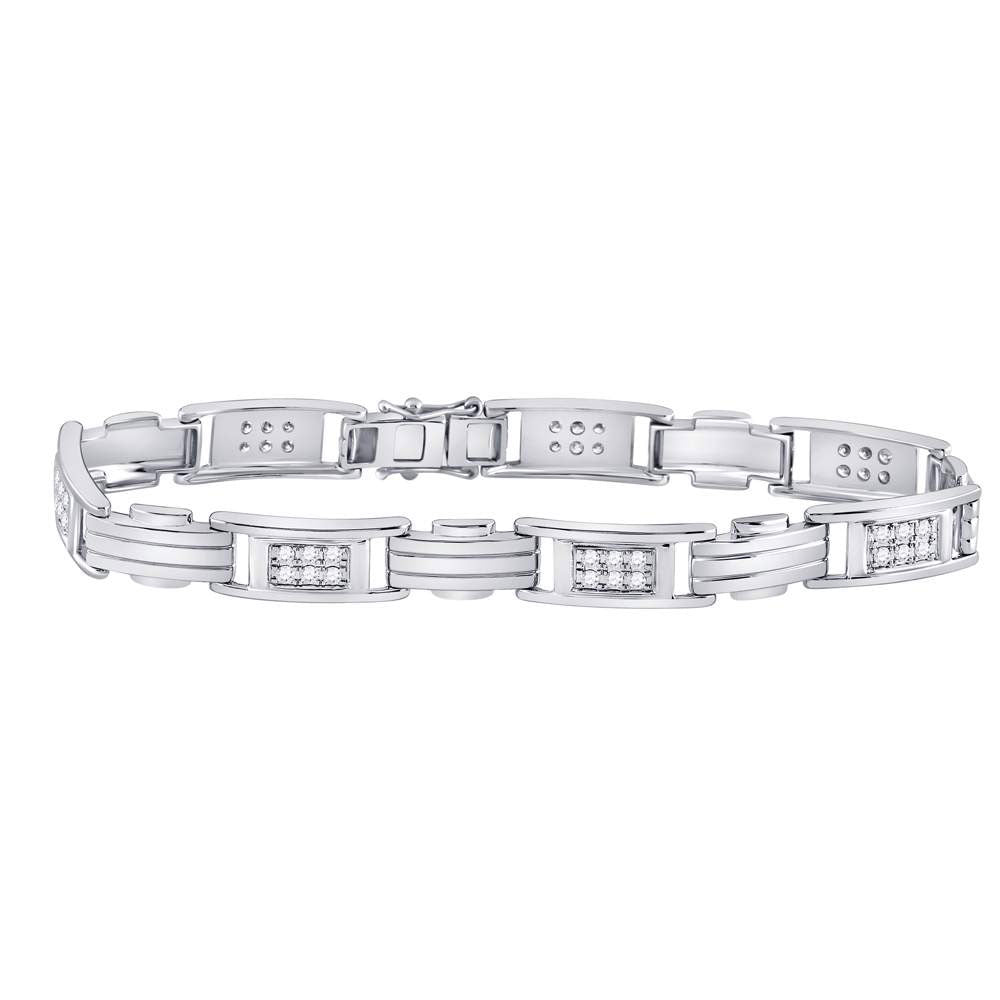 10K White Gold Mens Round Diamond Rectangle Link Fashion Bracelet 1 Cttw