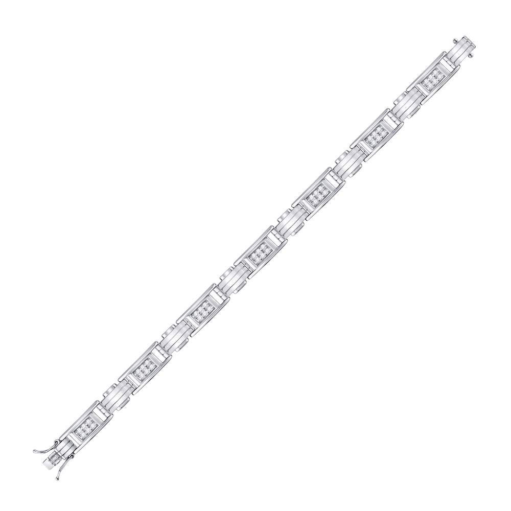 10K White Gold Mens Round Diamond Rectangle Link Fashion Bracelet 1 Cttw
