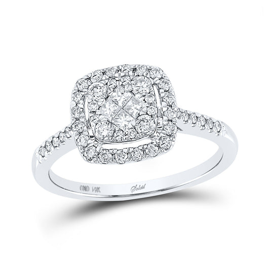 14K White Gold Princess Diamond Cluster Bridal Wedding Engagement Ring 1/2 Cttw, Womens Size: 5-10