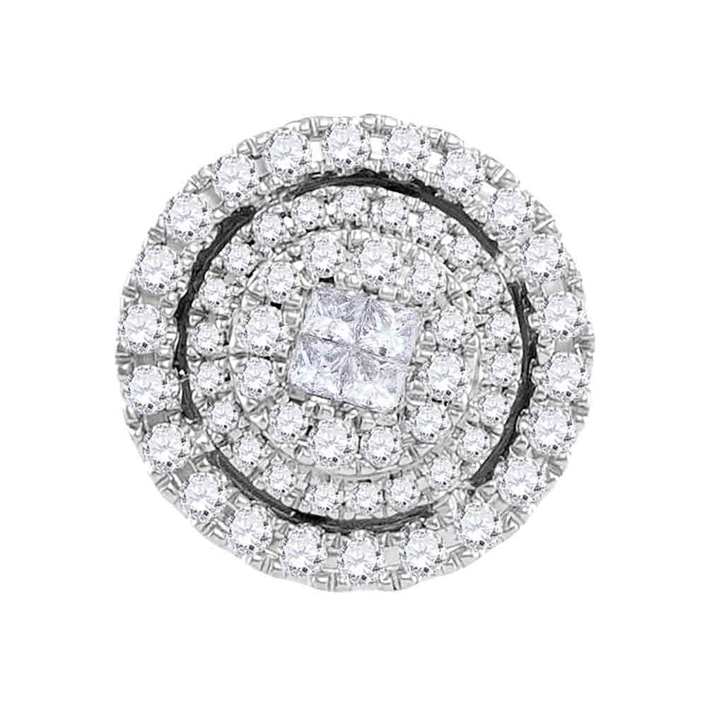 14K White Gold Womens Princess Round Diamond Cluster Pendant 1/2 Cttw