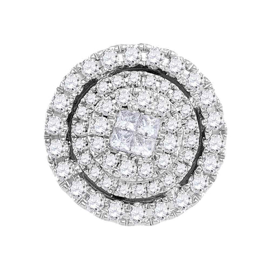 14K White Gold Womens Princess Round Diamond Cluster Pendant 1/2 Cttw