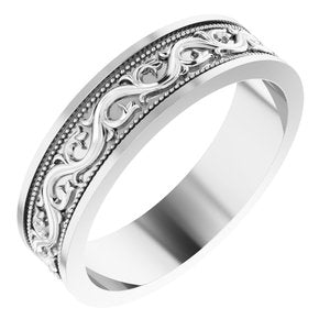 Sterling Silver Milgrain Sculptural Flat Band