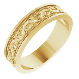 18k Yellow Or White Or Rose Gold Milgrain Sculptural Flat Band