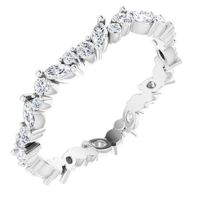 14K White Gold Si2-Si3, G-H Polished 3/4 Ctw Natural Diamond Eternity Band, Size 8
