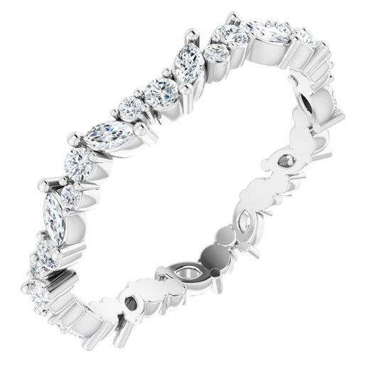 14K White Gold Si2-Si3, G-H Polished 3/4 Ctw Natural Diamond Eternity Band, Size 8