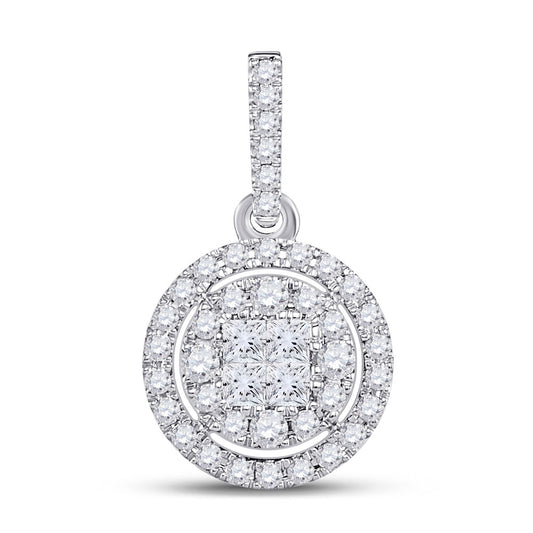 14K White Gold Womens Princess Diamond Fashion Halo Cluster Pendant 1/2 Cttw