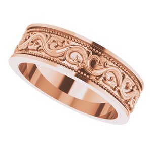 10k Yellow Or White Or Rose Gold Milgrain Sculptural Flat Band