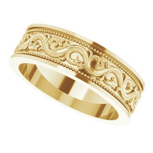 10k Yellow Or White Or Rose Gold Milgrain Sculptural Flat Band