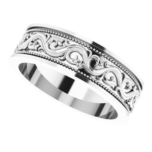 Sterling Silver Milgrain Sculptural Flat Band