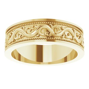 10k Yellow Or White Or Rose Gold Milgrain Sculptural Flat Band