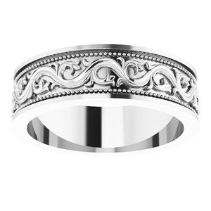 Sterling Silver Milgrain Sculptural Flat Band