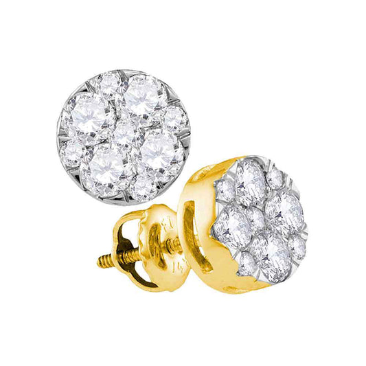 14K Yellow Gold Womens Round Diamond Flower Cluster Earrings 1 Cttw