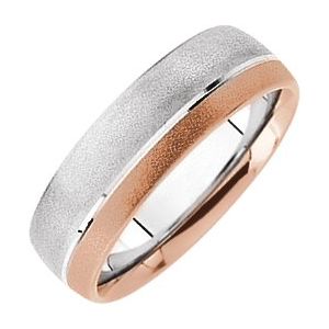 14K White/Rose Gold Grooved Band With Bead Blast Finish Size 10.5