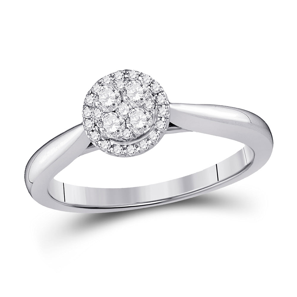 14K White Gold Round Diamond Fashion Cluster Ring 1/4 Cttw, Womens Size: 5-10