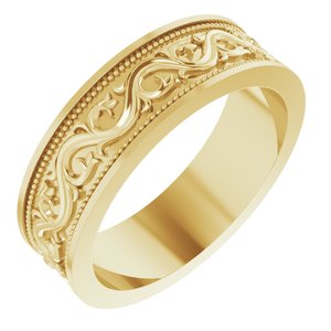 10k Yellow Or White Or Rose Gold Milgrain Sculptural Flat Band