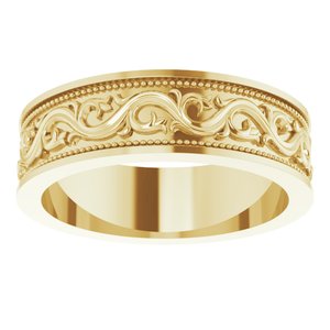 10k Yellow Or White Or Rose Gold Milgrain Sculptural Flat Band