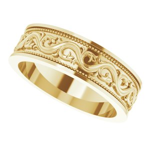 10k Yellow Or White Or Rose Gold Milgrain Sculptural Flat Band