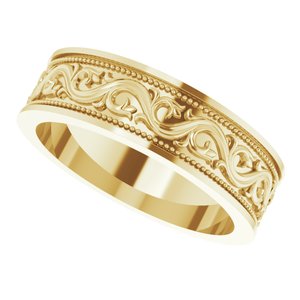 10k Yellow Or White Or Rose Gold Milgrain Sculptural Flat Band